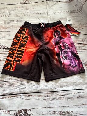 Stranger Things Kids' Red & Black Swim Trunks
